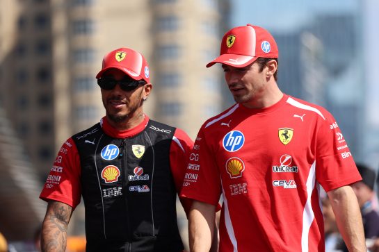 (L to R): Lewis Hamilton (GBR) Scuderia Ferrari and Charles Leclerc (MON) Scuderia Ferrari on the drivers' parade.
26.09.2026. Formula One World Championship, Rd 15, Azerbaijan Grand Prix, Baku, Azerbaijan, Race Day.
- www.xpbimages.com, EMail: requests@xpbimages.com © Copyright: Rew / XPB Images