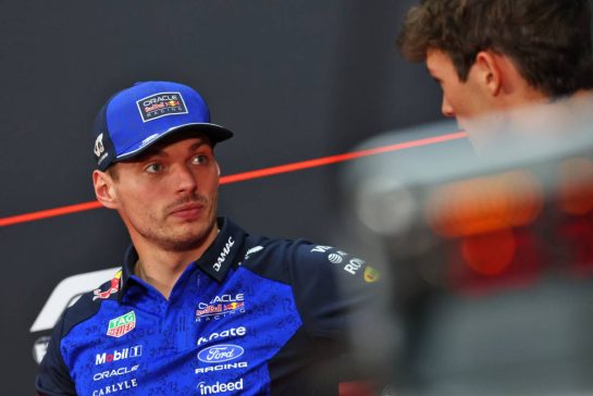 (L to R): Max Verstappen (NLD) Red Bull Racing and Oliver Bearman (GBR) Haas F1 Team in the FIA Press Conference.
01.10.2026. Formula 1 World Championship, Rd 16, Bahrain Grand Prix, Sepang, Malaysia, Preparations Day.
- www.xpbimages.com, EMail: requests@xpbimages.com © Copyright: Bearne / XPB Images