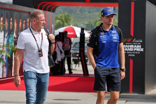 (L to R): Jos Verstappen (NLD) with his son Max Verstappen (NLD) Red Bull Racing.
02.10.2026. Formula 1 World Championship, Rd 16, Bahrain Grand Prix, Sepang, Malaysia, Practice Day.
- www.xpbimages.com, EMail: requests@xpbimages.com © Copyright: Moy / XPB Images