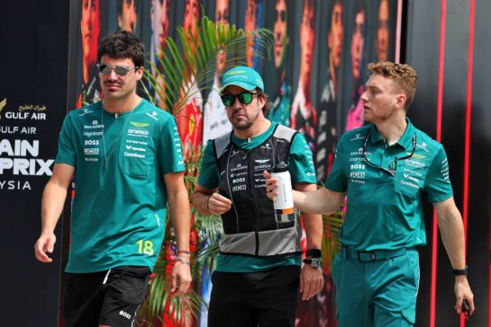 (L to R): Lance Stroll (CDN) Aston Martin F1 Team with team mate Fernando Alonso (ESP) Aston Martin F1 Team.
02.10.2026. Formula 1 World Championship, Rd 16, Bahrain Grand Prix, Sepang, Malaysia, Practice Day.
- www.xpbimages.com, EMail: requests@xpbimages.com © Copyright: Moy / XPB Images