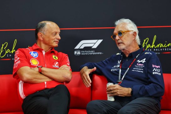 (L to R): Frederic Vasseur (FRA) Scuderia Ferrari Team Principal; and Flavio Briatore (ITA) Alpine F1 Team Executive Advisor in the FIA Press Conference.
02.10.2026. Formula 1 World Championship, Rd 16, Bahrain Grand Prix, Sepang, Malaysia, Practice Day.
- www.xpbimages.com, EMail: requests@xpbimages.com © Copyright: Bearne / XPB Images