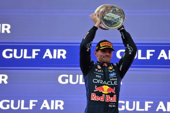 Race winner Max Verstappen (NLD) Red Bull Racing celebrates on the podium.
04.10.2026. Formula 1 World Championship, Rd 16, Bahrain Grand Prix, Sepang, Malaysia, Race Day.
- www.xpbimages.com, EMail: requests@xpbimages.com © Copyright: Moy / XPB Images