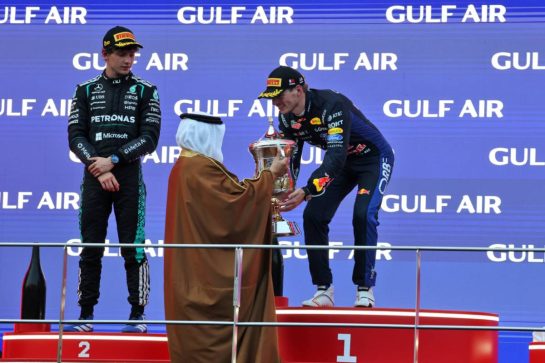 Race winner Max Verstappen (NLD) Red Bull Racing celebrates on the podium.
04.10.2026. Formula 1 World Championship, Rd 16, Bahrain Grand Prix, Sepang, Malaysia, Race Day.
- www.xpbimages.com, EMail: requests@xpbimages.com © Copyright: Moy / XPB Images