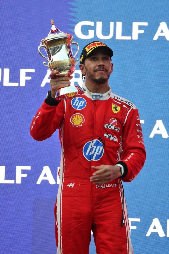 Lewis Hamilton (GBR) Scuderia Ferrari celebrates his second position on the podium.
04.10.2026. Formula 1 World Championship, Rd 16, Bahrain Grand Prix, Sepang, Malaysia, Race Day.
- www.xpbimages.com, EMail: requests@xpbimages.com © Copyright: Moy / XPB Images