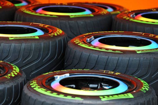 McLaren F1 Team intermediate Pirelli tyres.
08.10.2026. Formula 1 World Championship, Rd 17, Singapore Grand Prix, Marina Bay Street Circuit, Singapore, Preparations Day.
- www.xpbimages.com, EMail: requests@xpbimages.com © Copyright: Bearne / XPB Images