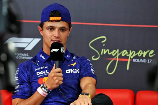 Lando Norris (GBR) McLaren F1 Team in the FIA Press Conference.
08.10.2026. Formula 1 World Championship, Rd 17, Singapore Grand Prix, Marina Bay Street Circuit, Singapore, Preparations Day.
- www.xpbimages.com, EMail: requests@xpbimages.com © Copyright: Bearne / XPB Images
