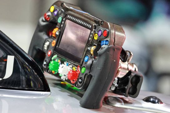 Audi F1 Team R26 steering wheel.
08.10.2026. Formula 1 World Championship, Rd 17, Singapore Grand Prix, Marina Bay Street Circuit, Singapore, Preparations Day.
- www.xpbimages.com, EMail: requests@xpbimages.com © Copyright: Charniaux / XPB Images