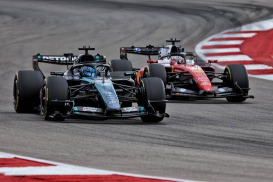 George Russell (GBR) Mercedes AMG Formula One Team W17 and Charles Leclerc (MON) Scuderia Ferrari SF-26 battle for position.
25.10.2026. Formula 1 World Championship, Rd 18, United States Grand Prix, Austin, United States, Race.
- www.xpbimages.com, EMail: requests@xpbimages.com © Copyright: Rew / XPB Images