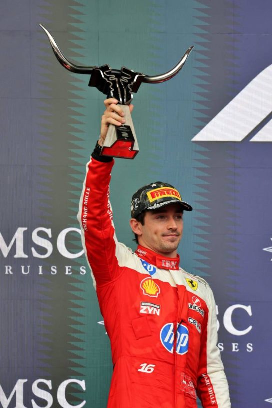 Charles Leclerc (MON) Scuderia Ferrari celebrates his second position on the podium.
25.10.2026. Formula 1 World Championship, Rd 18, United States Grand Prix, Austin, United States, Race.
- www.xpbimages.com, EMail: requests@xpbimages.com © Copyright: Moy / XPB Images