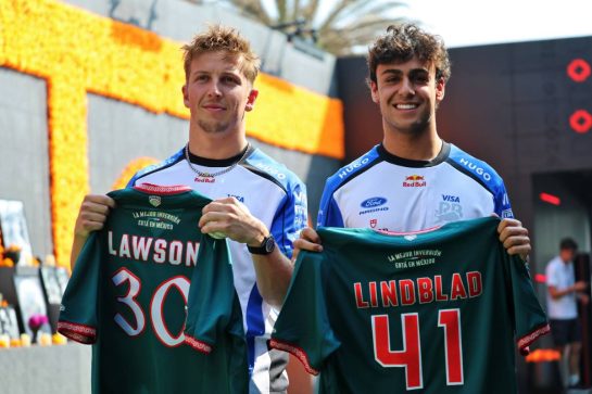 (L to R): Liam Lawson (NZL) Racing Bulls Formula One Team with team mate Arvid Lindblad (GBR) Racing Bulls Formula One Team.
29.10.2026. Formula 1 World Championship, Rd 19, Mexico City Grand Prix, Mexico City, Mexico, Preparations Day.
- www.xpbimages.com, EMail: requests@xpbimages.com © Copyright: Batchelor / XPB Images